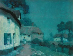 Moonlight, a Devonshire Village by Albert Moulton Foweraker - Oil Painting Reproduction