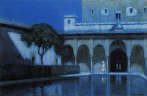 Moonlight, Court of the Myrtles, Alhambra by Albert Moulton Foweraker Oil Painting