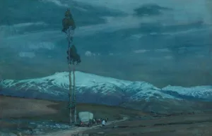 Moonlight, the Guadarrama Mountains from near Segovia Oil painting by Albert Moulton Foweraker