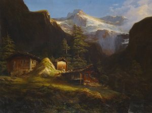 Alp Brunnital at the Schachental by Albert Muller Oil Painting