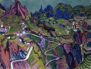 Large Ticino Landscape Oil painting by Albert Muller