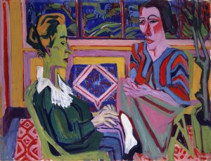 Woman And Girl by Albert Muller Oil Painting