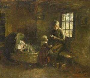 Bij de wieg by Albert Neuhuys Oil Painting