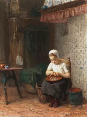 Het aardappelschilstertje by Albert Neuhuys Oil Painting