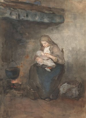 Moeder zoogt haar kind bij de haard by Albert Neuhuys Oil Painting