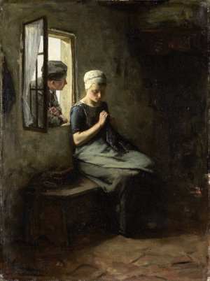 Vissersvrijage by Albert Neuhuys Oil Painting