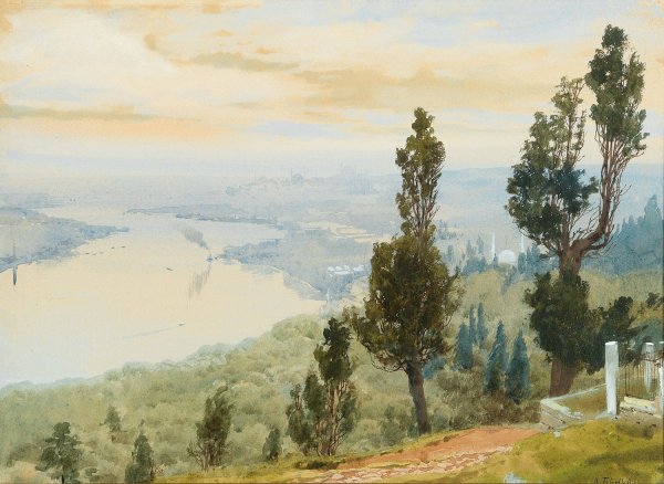 A View of Istanbul from Eyup Cemetery by Albert Nikolaevich Benois - Hand-Painted Oil Painting Reproduction