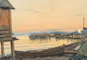 On the Neva River by Albert Nikolaevich Benois Oil Painting