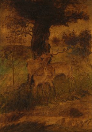 A Stag and Two Does by Albert Pinkham Ryder Oil Painting