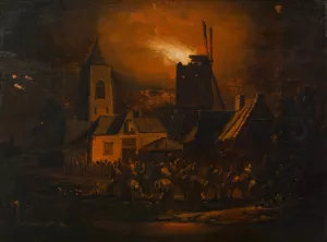 Brand einer Windmuhle by Albert Poel Oil Painting