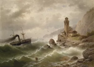 Dampfschiff vor der Kuste Oil painting by Albert Rieger