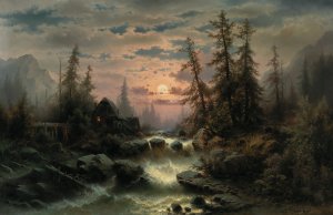 Mountain Stream In The Moonlight Oil painting by Albert Rieger
