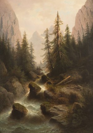Mountain Stream by Albert Rieger Oil Painting