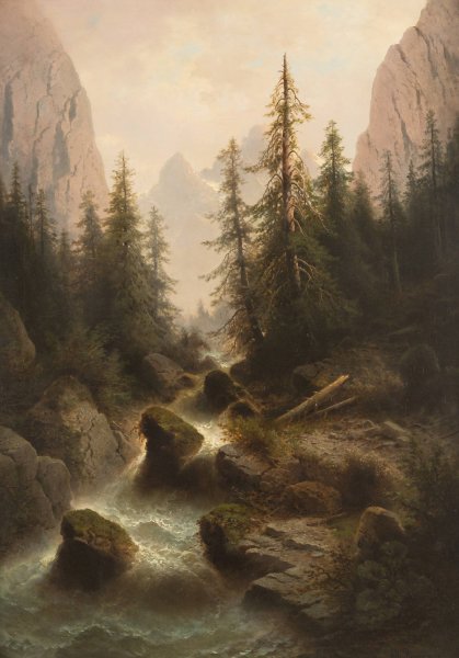 Mountain Stream by Albert Rieger - Hand-Painted Oil Painting Reproduction