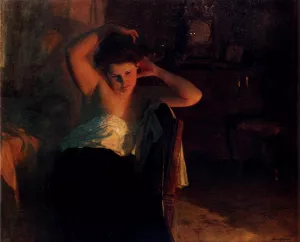 At The Fireplace Oil painting by Albert Ritzberger