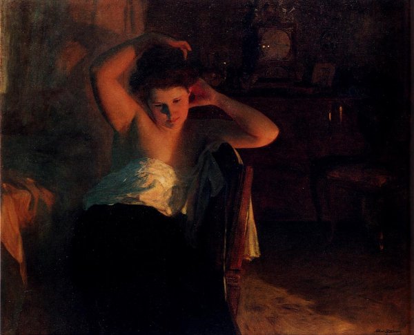 At The Fireplace by Albert Ritzberger - Hand-Painted Oil Painting Reproduction