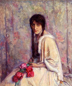 A Girl Holding Flowers Oil painting by Albert Roelofs