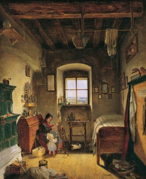 Die Witwe des Landwehrmannes by Albert Schindler Oil Painting