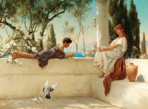 At The Veranda Oil painting by Albert Tschautsch