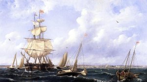 View of Shipping in New Bedford Harbor by Albert Van Beest Oil Painting