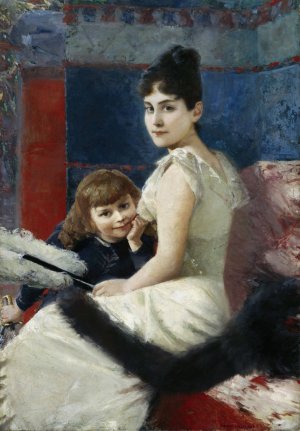 Irene von Keller with son Balthasar by Albert Von Keller Oil Painting