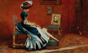 Paris, A Young Lady In A Gallery by Albert Von Keller Oil Painting