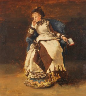 Seated Lady with a Book by Albert Von Keller Oil Painting