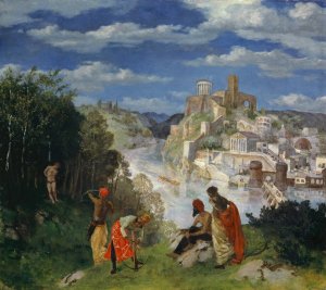 Landscape with the Martyrdom of Saint Sebastian by Albert Welti Oil Painting