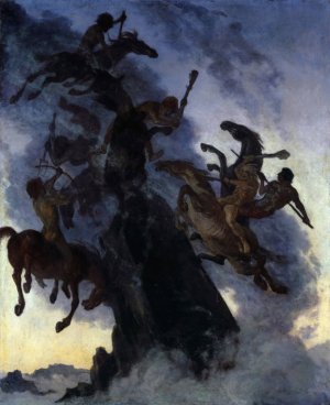 Riders in the Mist by Albert Welti Oil Painting