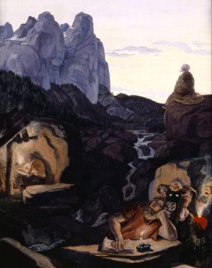 The Three Hermits by Albert Welti Oil Painting