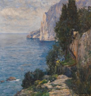 Felsenkuste auf Capri by Albert Wenk Oil Painting