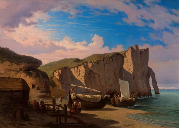View of Cap d'Entifer in Etretat, Normandy  by Albert Zamett - Hand-Painted Oil Painting Reproduction