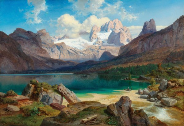 Main Product Photo of Lake Gosau With A View Of The Dachstein Massif Painting by Albert Zimmermann