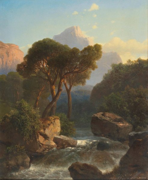Main Product Photo of Southern Mountain Landscape Painting by Albert Zimmermann