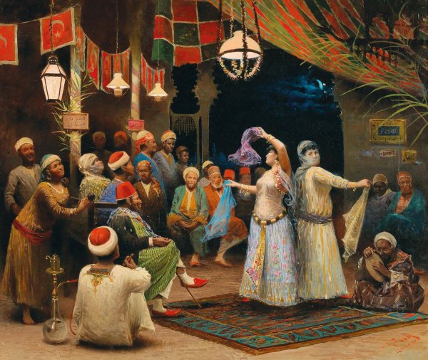 Bajaderes in Cairo by Alberto Fabbi - Hand-Painted Oil Painting Reproduction