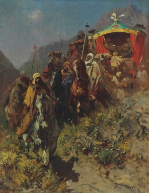 A Caravan on a Mountain Pass by Alberto Pasini Oil Painting