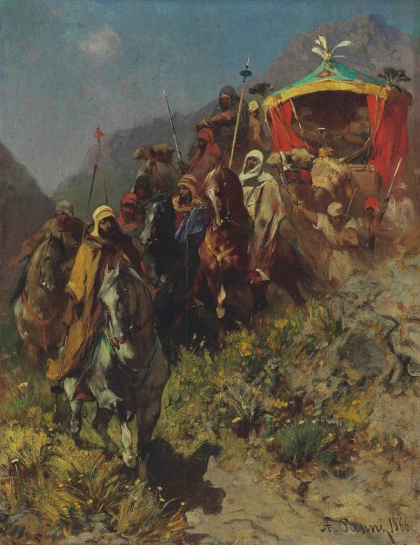 Main Product Photo of A Caravan on a Mountain Pass  Painting by Alberto Pasini