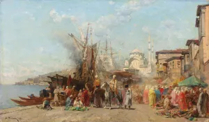 A Market before Nusretiye Camii Mosque in Tophane, Constantinople Oil painting by Alberto Pasini