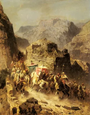 An Arab Caravan painting by Alberto Pasini