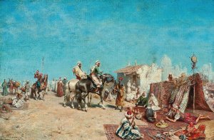 Arab merchants at a market by the city walls by Alberto Pasini Oil Painting