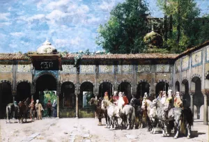 Cavalieri Circassi Che Aspettano Il Loro Capo by Alberto Pasini - Oil Painting Reproduction
