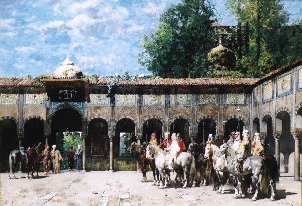 Main Product Photo of Cavalieri Circassi Che Aspettano Il Loro Capo Painting by Alberto Pasini
