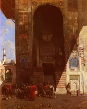Halte A La Mosquee by Alberto Pasini Oil Painting