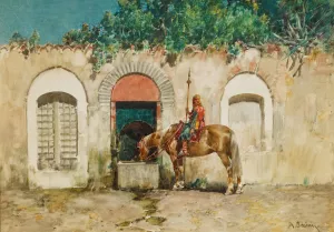 Horseman At A Fountain by Alberto Pasini Oil Painting