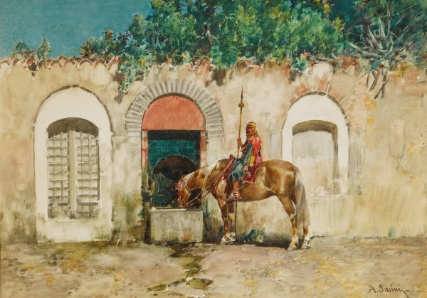 Main Product Photo of Horseman At A Fountain Painting by Alberto Pasini