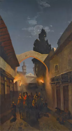 Nocturnal Cavalcade, Tehran by Alberto Pasini Oil Painting