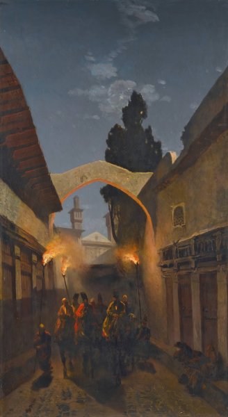 Main Product Photo of Nocturnal Cavalcade, Tehran  Painting by Alberto Pasini