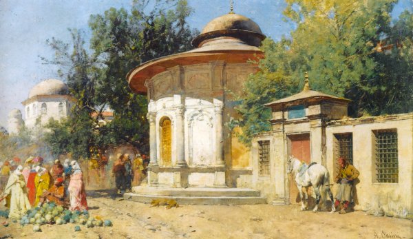 Main Product Photo of The Watermelon Merchant Painting by Alberto Pasini