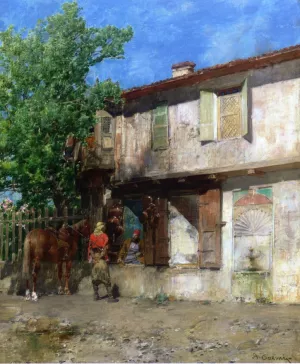 Visiting the Pottery Vendor by Alberto Pasini Oil Painting