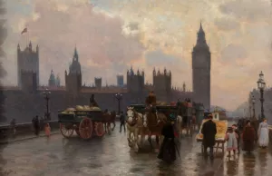 The Houses of Parliament from the Westminster Bridge by Alberto Pisa Oil Painting